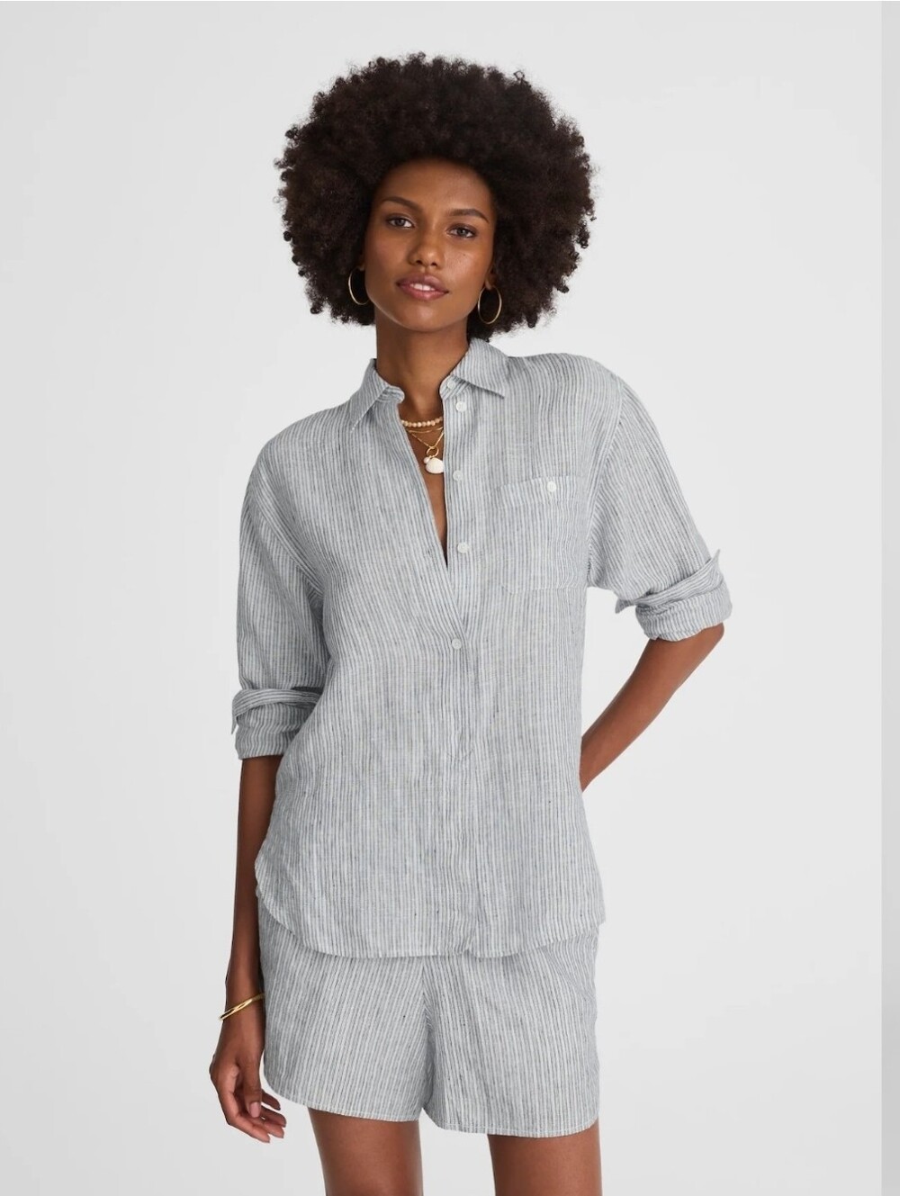 Madewell Striped Button-Up Shirt in 100% Linen